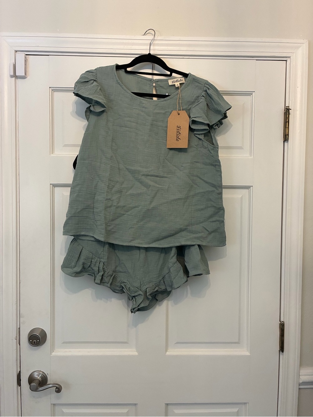 Listicle Sage Green Ruffle Sleeve Short Sleeve Top